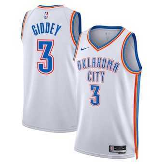 Mens Oklahoma City Thunder #3 Josh Giddey White Association Edition Stitched Basketball Jersey Dzhi->oklahoma city thunder->NBA Jersey